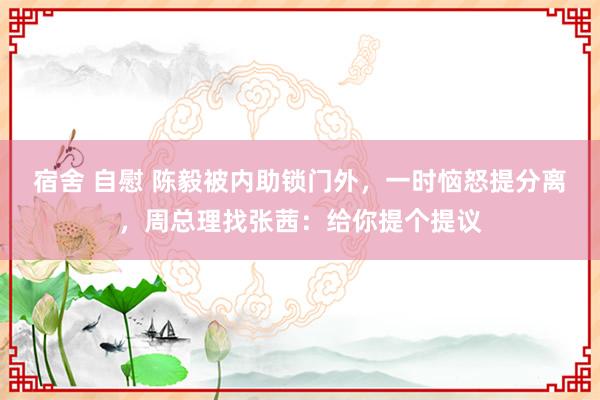 宿舍 自慰 陈毅被内助锁门外，一时恼怒提分离，周总理找张茜：给你提个提议
