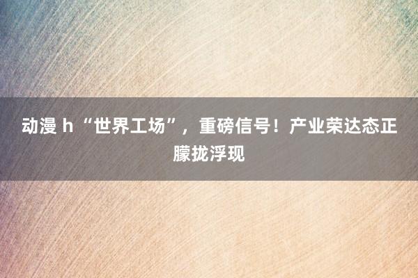 动漫 h “世界工场”，重磅信号！产业荣达态正朦拢浮现